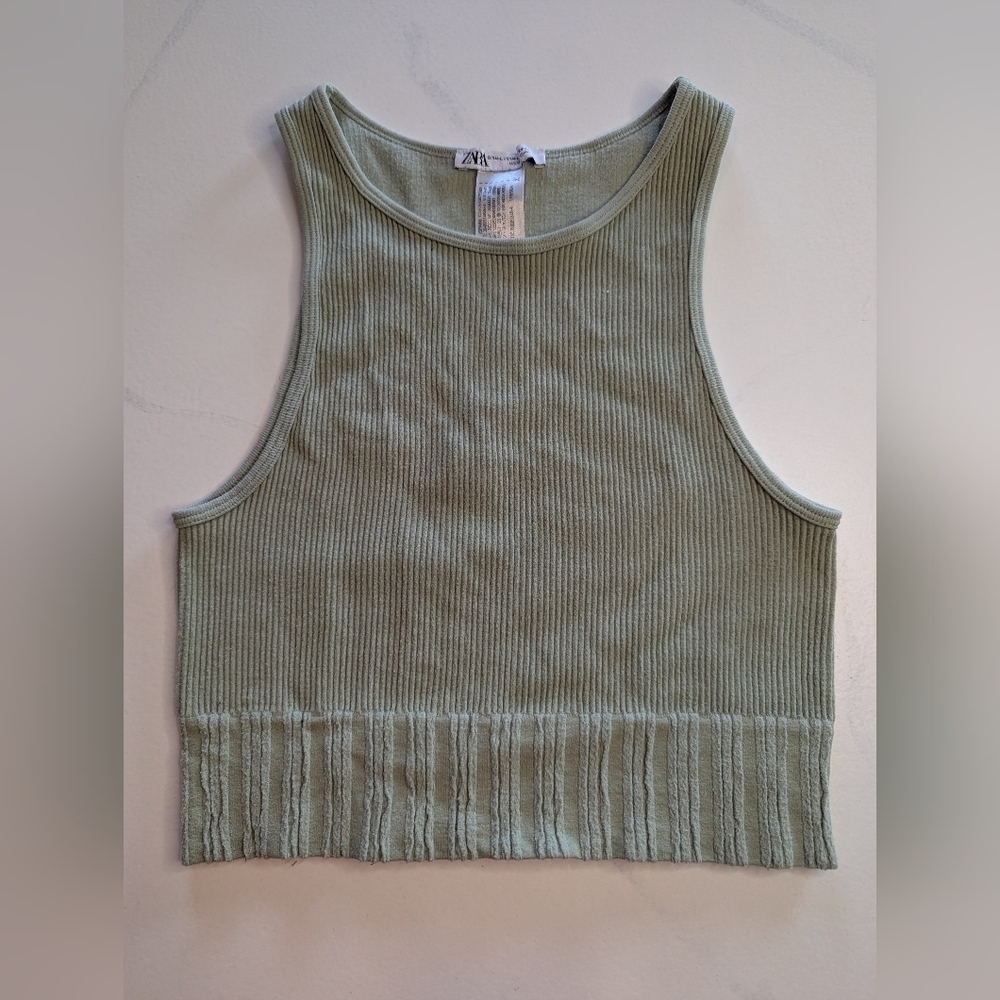 Zara Olive Green Ribbed Women's Tank Top, Size M-L